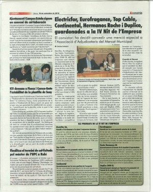 Electricfor recibió el galardón a trayectoria histórica y arraigo en la ciudad, de parte del ayuntamiento de Rubí, en la IV Noche de la Empresa de Rubí